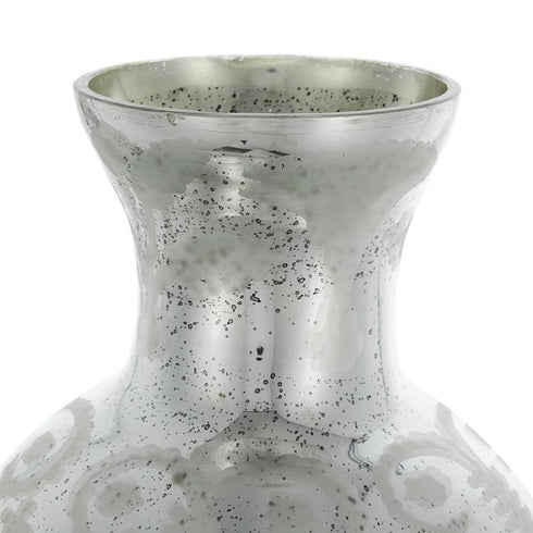 18" Antiqued Silver Floral Glass Table Vase