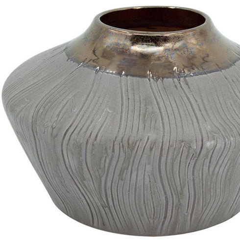 7" Bronze And Gray Ceramic Round Table Vase