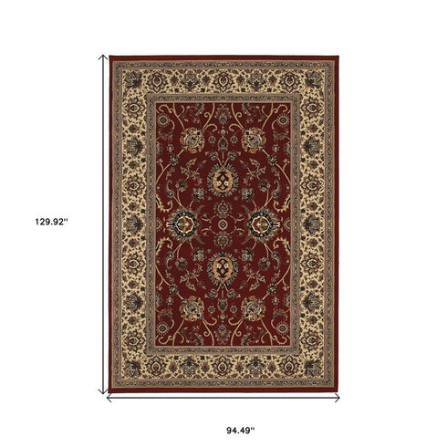 8' X 11' Red And Ivory Oriental Area Rug