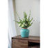 9" Natural And Teal Blue Ceramic Round Table Vase
