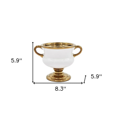 6" White And Gold Amphora Ceramic Table Vase