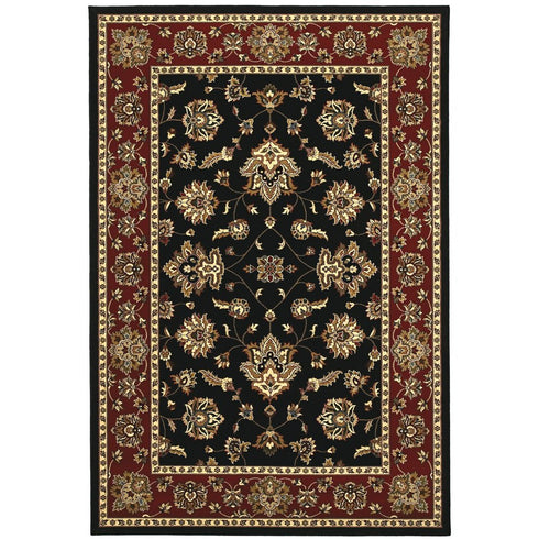 8' X 11' Black And Red Floral Area Rug