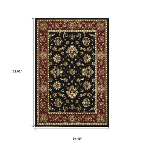 8' X 11' Black And Red Floral Area Rug