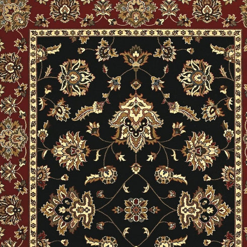 8' X 11' Black And Red Floral Area Rug
