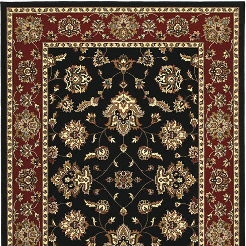 8' X 11' Black And Red Floral Area Rug