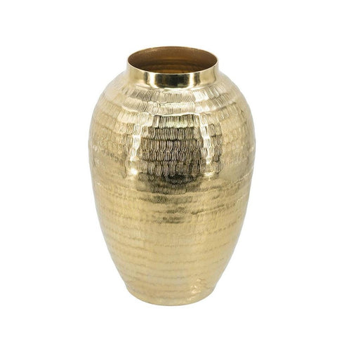 13" Gold Hammered Aluminum Urn Table Vase