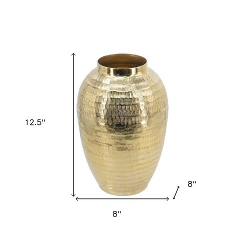 13" Gold Hammered Aluminum Urn Table Vase