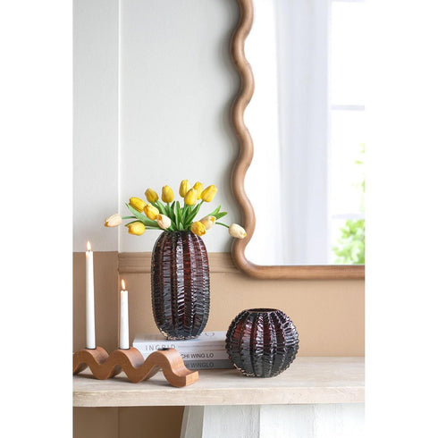 11" Burnt Umber Round Glass Table Vase