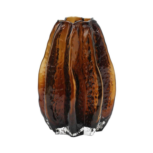 8" Burnt Umber Glass Textured Wavy Table Vase