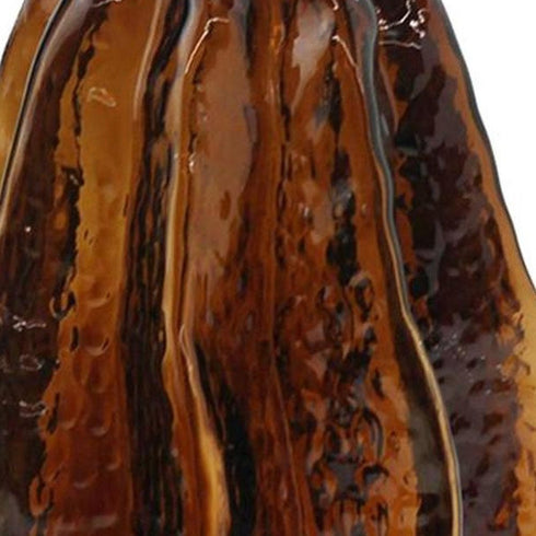 8" Burnt Umber Glass Textured Wavy Table Vase