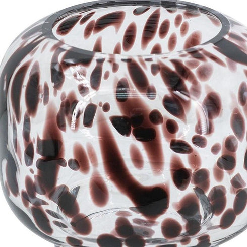 6" Amber And Clear Abstract Glass Round Table Vase