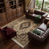 8' X 11' Ivory Black And Brown Medallion Area Rug With Fringe