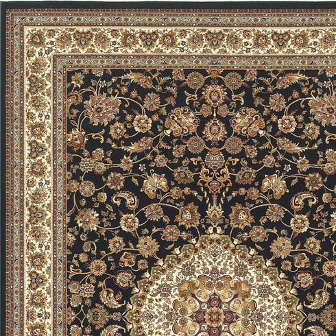 8' X 11' Ivory And Dark Blue Medallion Area Rug With Fringe