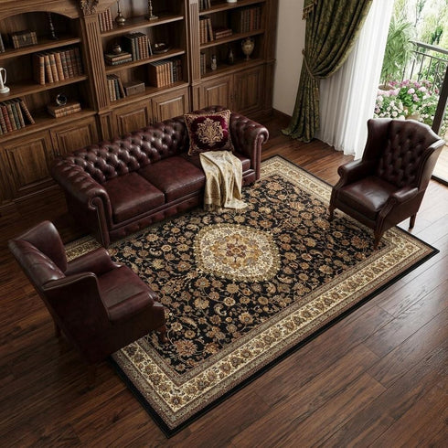 8' X 11' Ivory And Dark Blue Medallion Area Rug With Fringe