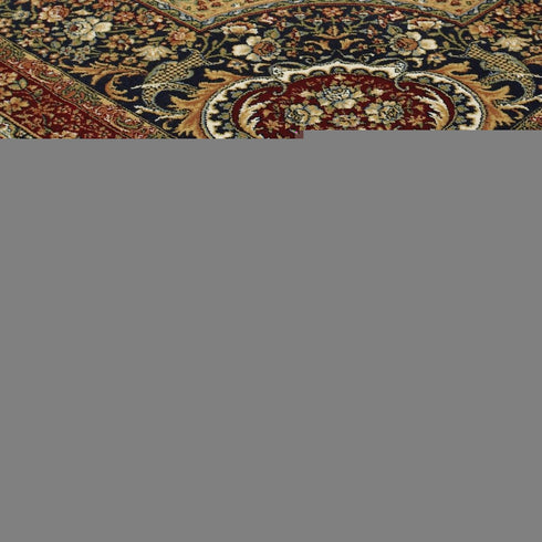 8' X 11' Black Red And Tan Medallion Area Rug With Fringe