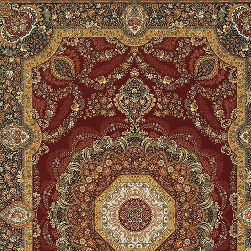 8' X 11' Black Red And Tan Medallion Area Rug With Fringe