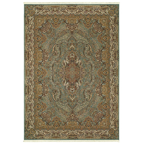 8' X 11' Blue And Gold Medallion Area Rug With Fringe