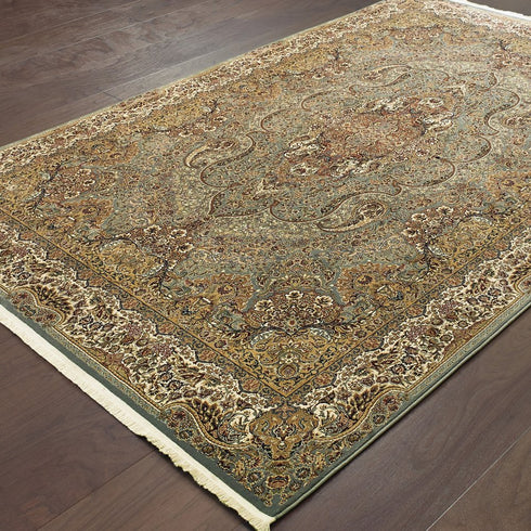 8' X 11' Blue And Gold Medallion Area Rug With Fringe
