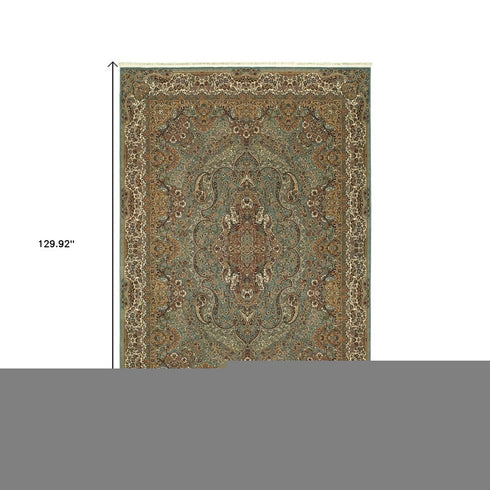 8' X 11' Blue And Gold Medallion Area Rug With Fringe