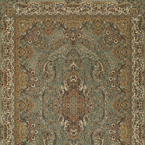 8' X 11' Blue And Gold Medallion Area Rug With Fringe