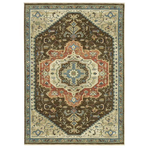8' X 11' Brown And Orange Oriental Area Rug With Fringe