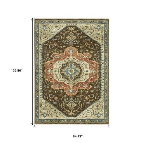 8' X 11' Brown And Orange Oriental Area Rug With Fringe