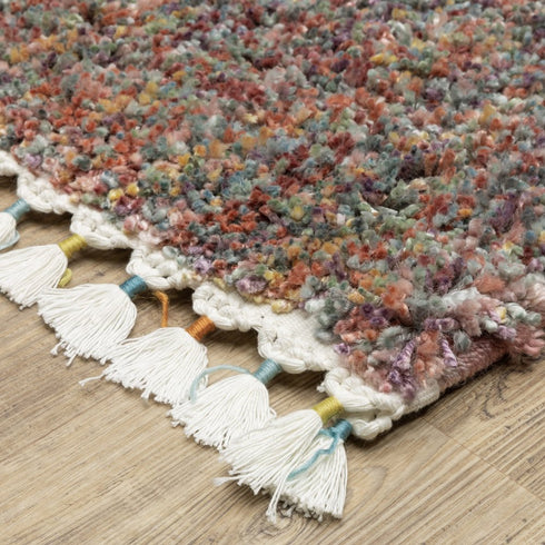 8' X 11' Orange Blue And Yellow Abstract Shag Area Rug With Fringe