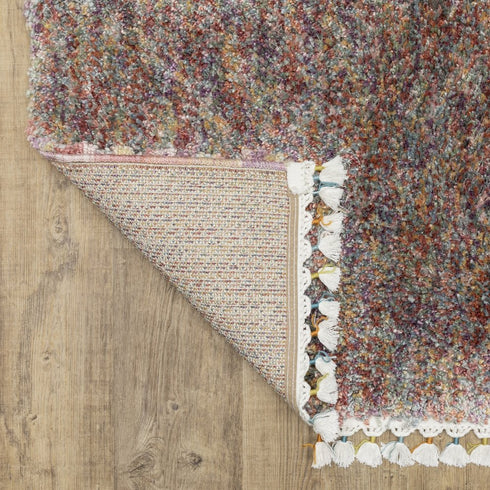 8' X 11' Orange Blue And Yellow Abstract Shag Area Rug With Fringe
