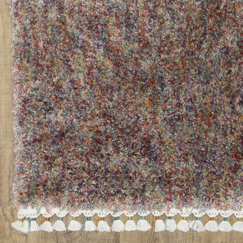 8' X 11' Orange Blue And Yellow Abstract Shag Area Rug With Fringe