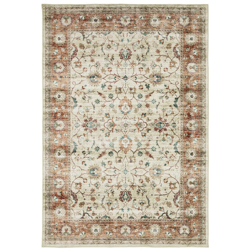 8' X 10' Ivory And Rust Oriental Distressed Area Rug