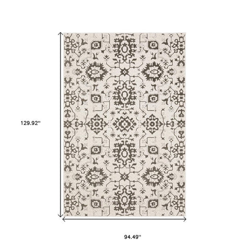 8' X 11' Ivory And Gray Oriental Area Rug