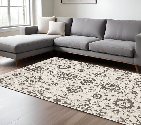 8' X 11' Ivory And Gray Oriental Area Rug