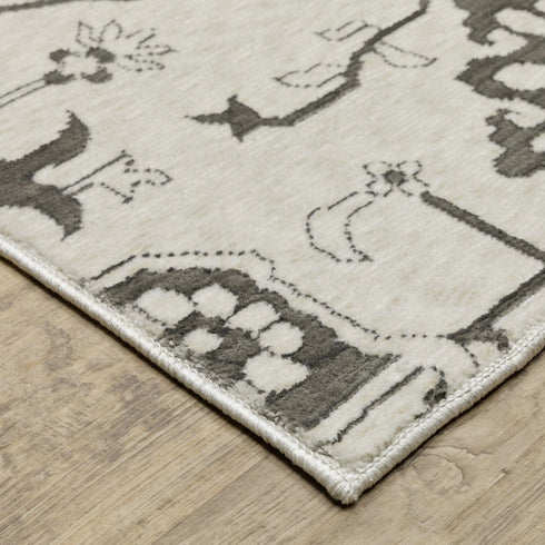 8' X 11' Ivory And Gray Oriental Area Rug