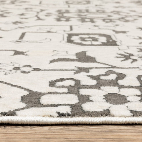8' X 11' Ivory And Gray Oriental Area Rug