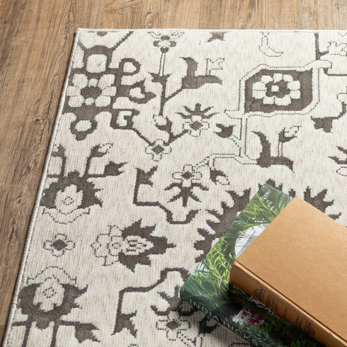 8' X 11' Ivory And Gray Oriental Area Rug