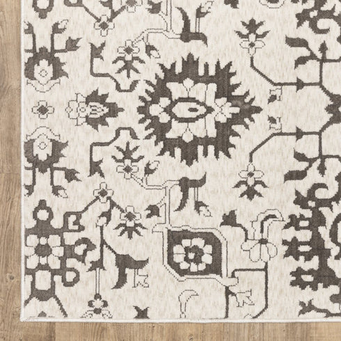 8' X 11' Ivory And Gray Oriental Area Rug