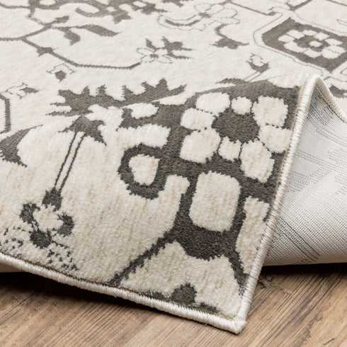 8' X 11' Ivory And Gray Oriental Area Rug