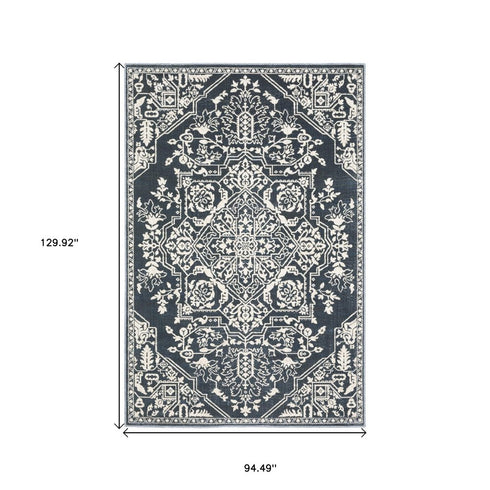 8' X 11' Blue And Ivory Oriental Area Rug