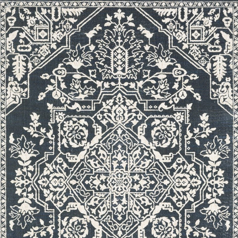 8' X 11' Blue And Ivory Oriental Area Rug