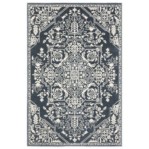 8' X 11' Blue And Ivory Oriental Area Rug