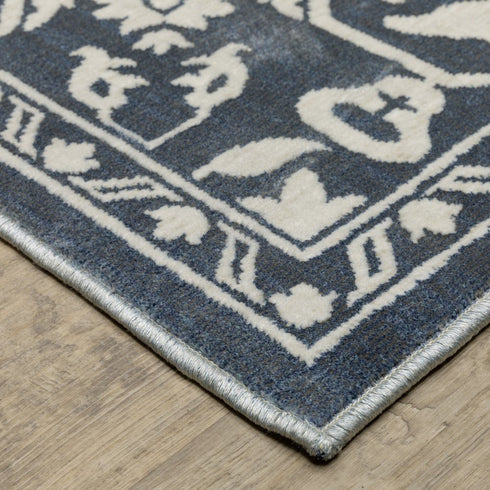 8' X 11' Blue And Ivory Oriental Area Rug