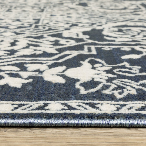 8' X 11' Blue And Ivory Oriental Area Rug