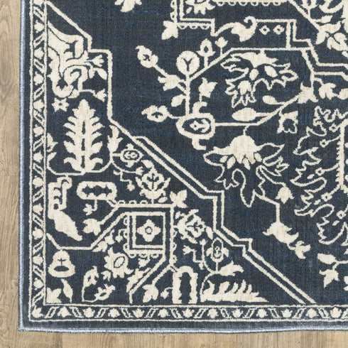 8' X 11' Blue And Ivory Oriental Area Rug