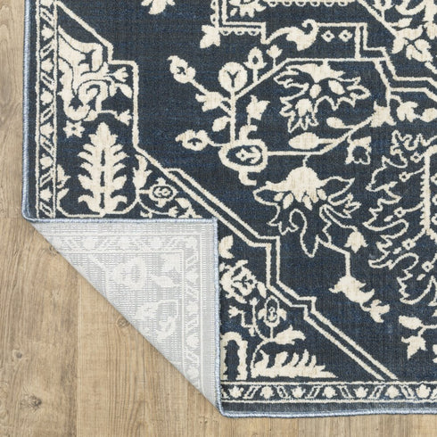 8' X 11' Blue And Ivory Oriental Area Rug