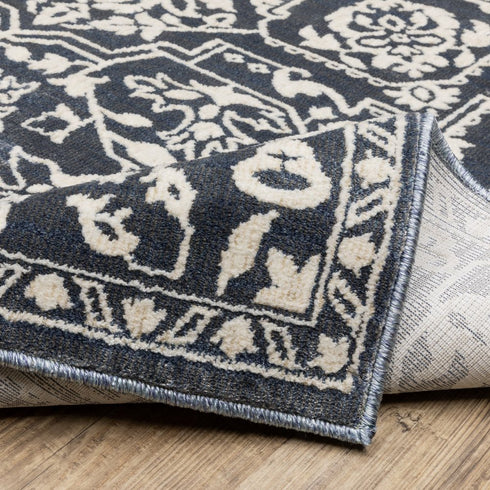 8' X 11' Blue And Ivory Oriental Area Rug