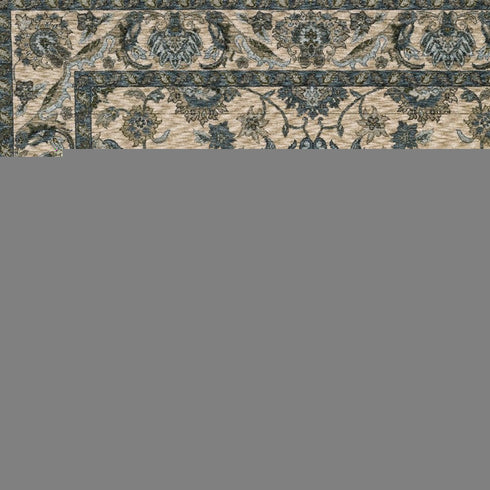 8' X 11' Beige And Blue Oriental Area Rug With Fringe