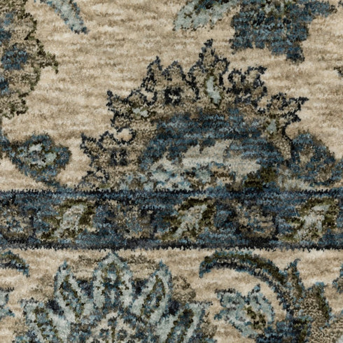 8' X 11' Beige And Blue Oriental Area Rug With Fringe