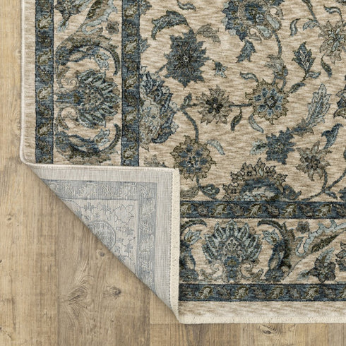 8' X 11' Beige And Blue Oriental Area Rug With Fringe