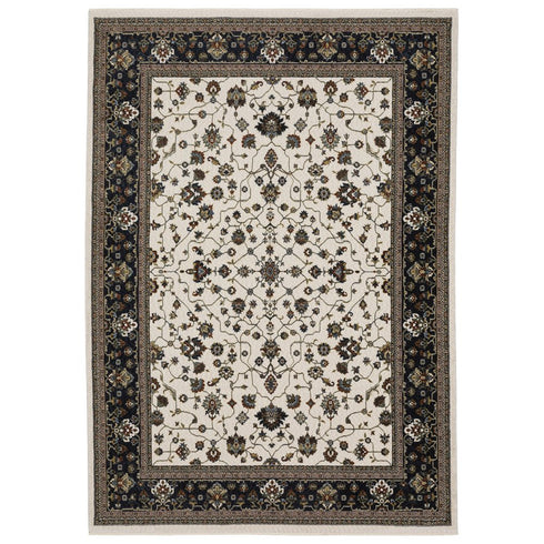 8' X 11' Ivory And Brown Oriental Area Rug With Fringe