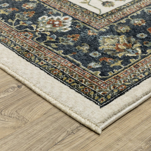 8' X 11' Ivory And Brown Oriental Area Rug With Fringe